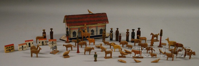 Appraisal: Child's Polychrome Painted Wooden Toy Noah's Ark with Wooden Animals