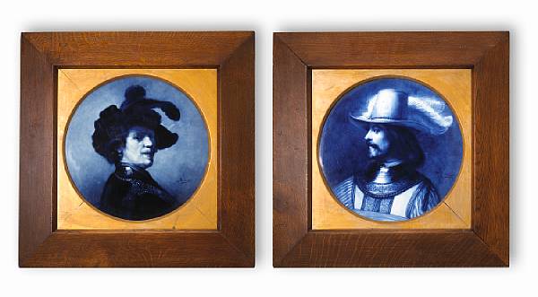 Appraisal: A pair of Dutch blue and white Delft circular portrait