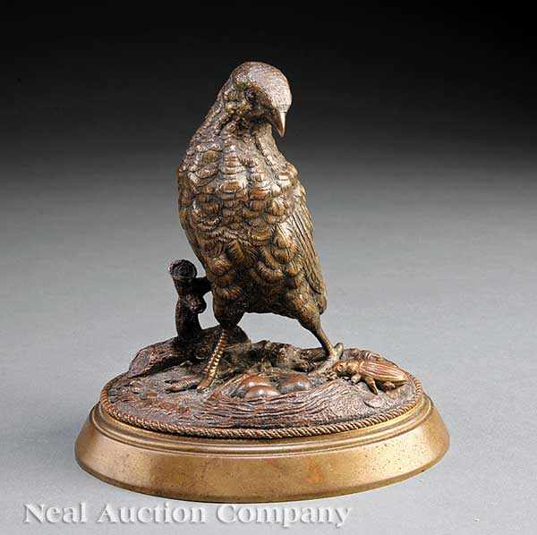 Appraisal: An Antique Continental Bronze of Bird Guarding Her Nest on