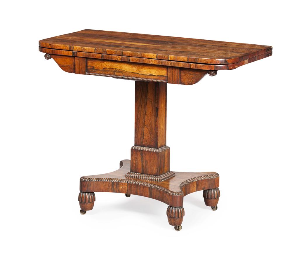 Appraisal: REGENCY ROSEWOOD FOLDOVER CARD TABLE EARLY TH CENTURY the pivoting