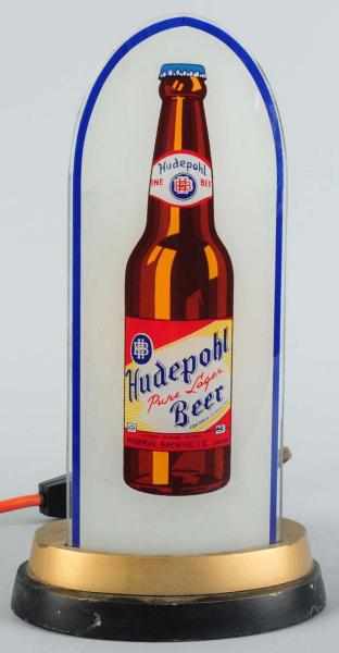 Appraisal: Hudepohl Beer Reverse Glass Light-Up Bullet Sign Nice labeled bottle