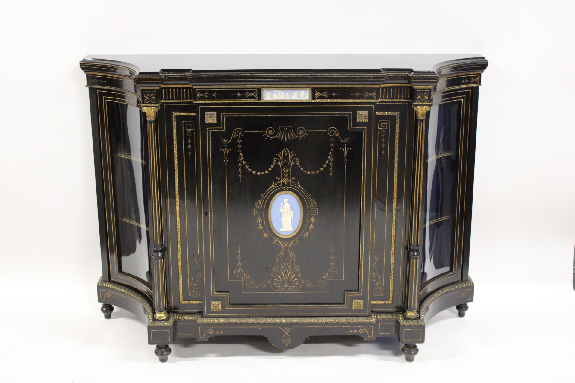 Appraisal: Antique Continental Ebonised Cabinet with Porcelain Inserts From a Riverdale