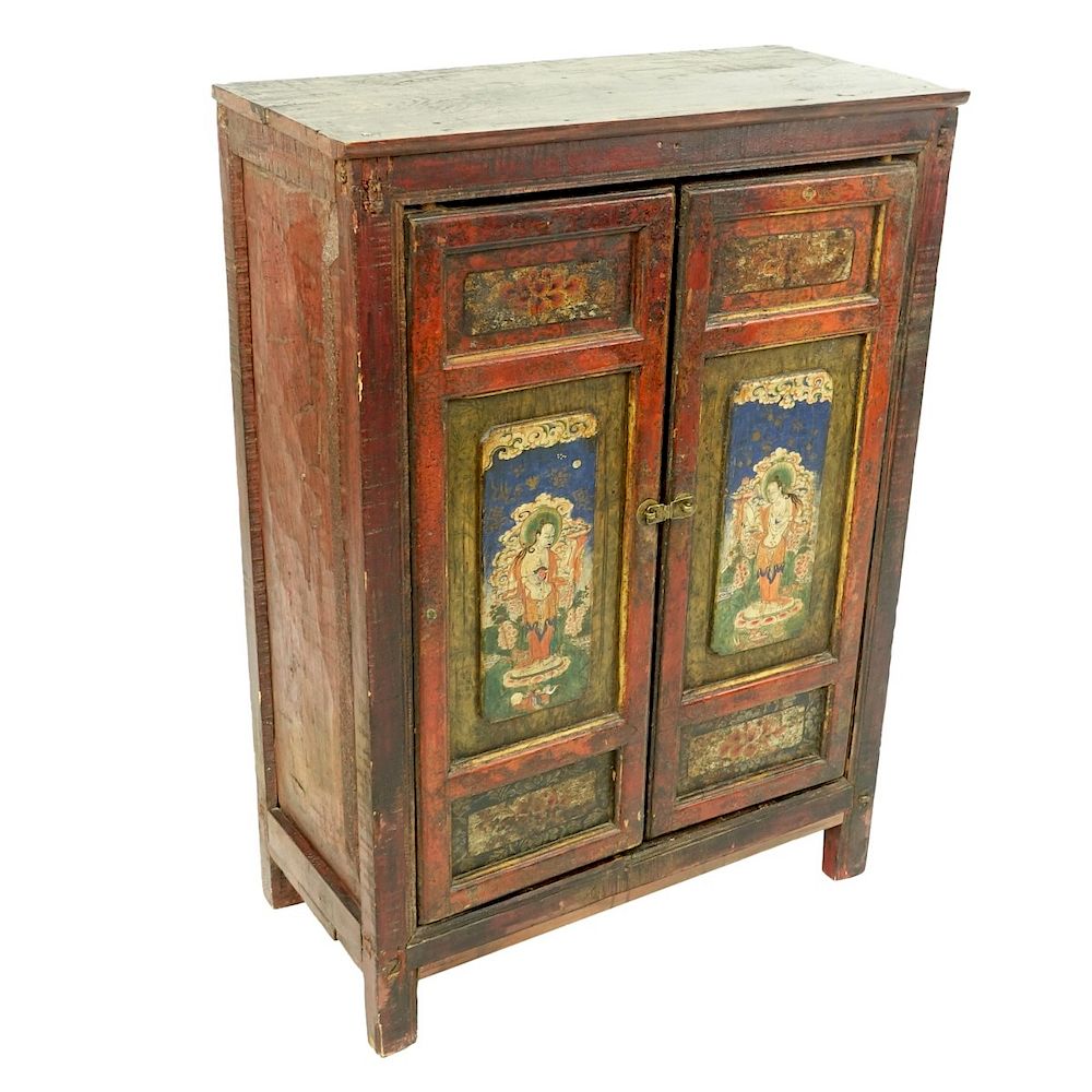 Appraisal: Tibetan Two Door Cabinet Early to mid th Tibetan Red