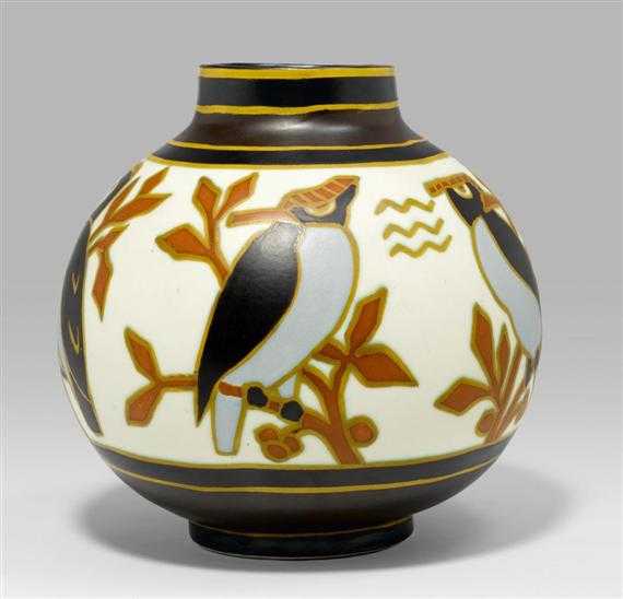 Appraisal: CATTEAU CHARLES - VASE Keramis circa Glazed fa ence Decoration