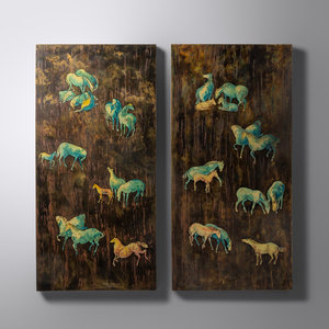 Appraisal: Philip and Kelvin LaVerne - b Horses DiptychLaVerne Collection USA