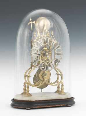 Appraisal: A Brass Skeleton Clock in Glass Dome Vintage skeleton clock