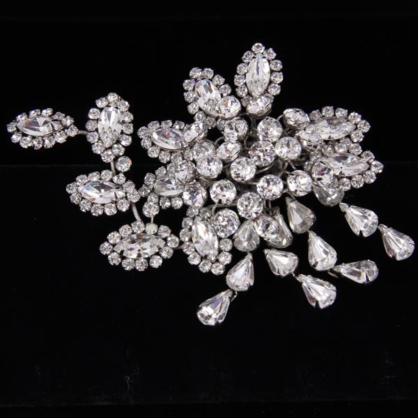 Appraisal: Schreiner New York LARGE Vintage Designer Layered Clear Rhinestone Floral