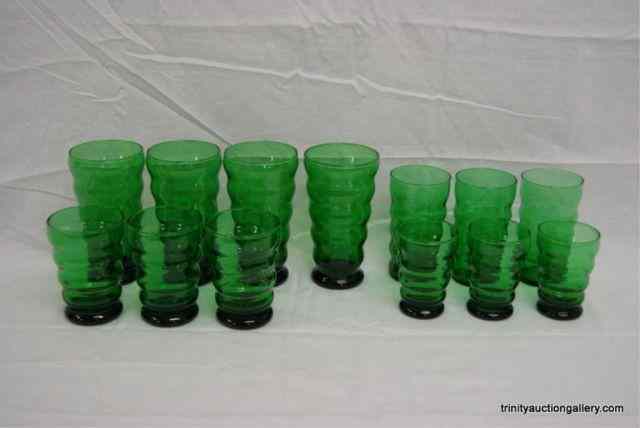 Appraisal: Vintage Forest Green ''Fancy'' TumblersProduced by Anchor Hocking Glass Company