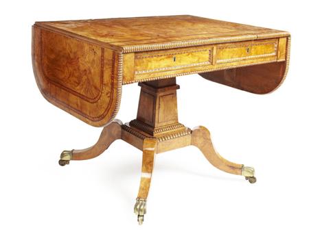 Appraisal: REGENCY POLLARD OAK AND SATINWOOD BANDED SOFA TABLE IN THE