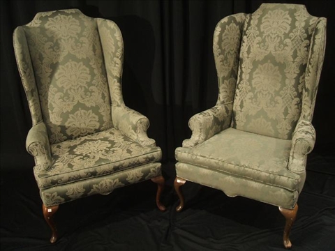 Appraisal: PAIR OF QUEEN ANNE STYLE WING CHAIRS th c raised