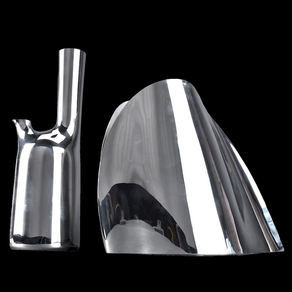 Appraisal: Georg Jensen Vases Two Georg Jensen Modern Stainless Steel Vases