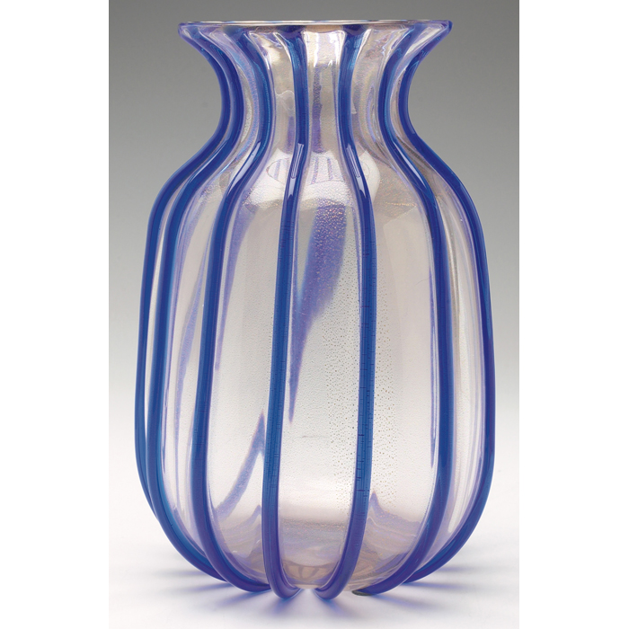 Appraisal: Seguso vase cylindrical form with inverted neck with cobalt stripes