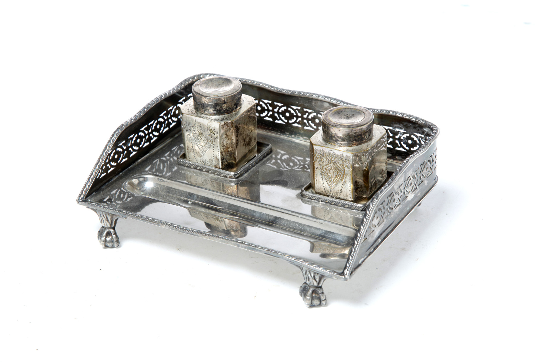 Appraisal: SHEFFIELD PLATE INKSTAND England st half- th century Stand with