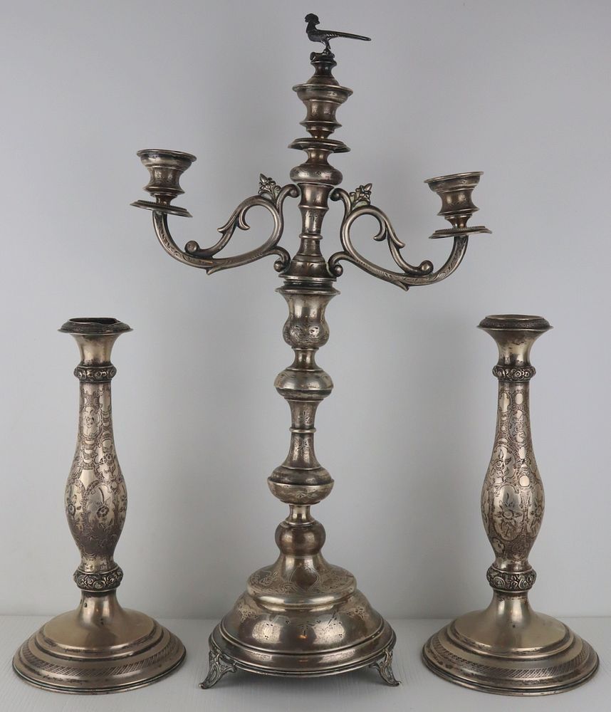 Appraisal: SILVER Continental Silver Candlestick Grouping Includes a pair of th