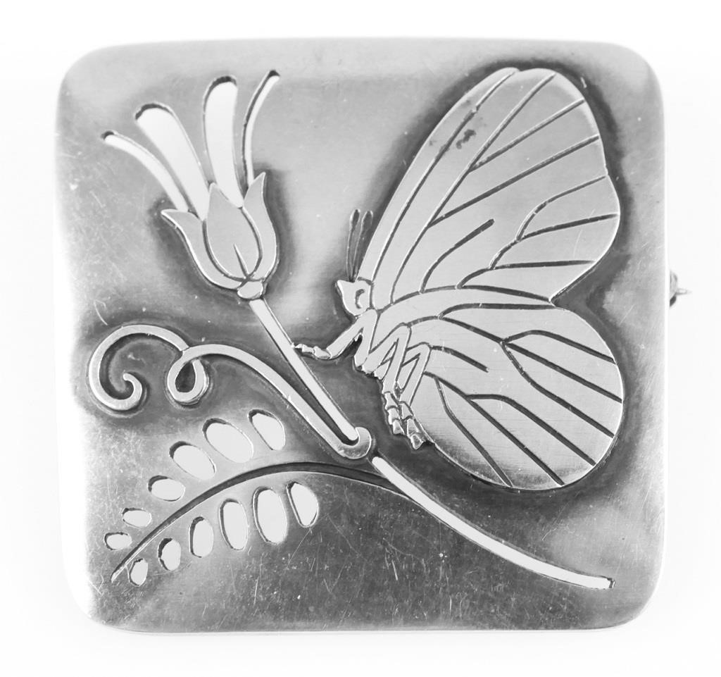 Appraisal: Signed Georg Jensen sterling modernist butterfly and tulip brooch Designed