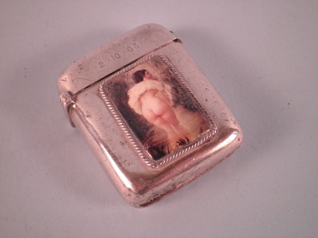 Appraisal: A silver vesta case London hallmark marks indistinct bearing an