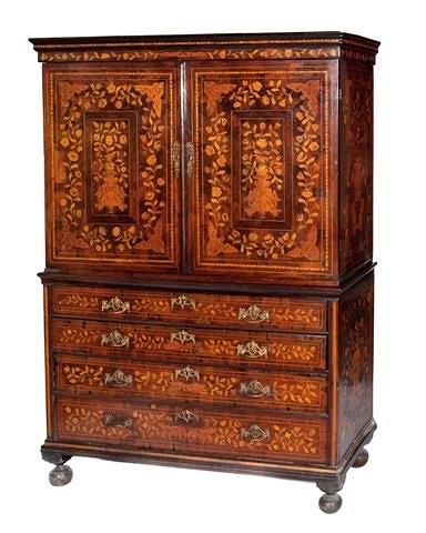 Appraisal: AN TH CENTURY DUTCH FLORAL MARQUETRY PRESS CUPBOARD the upper