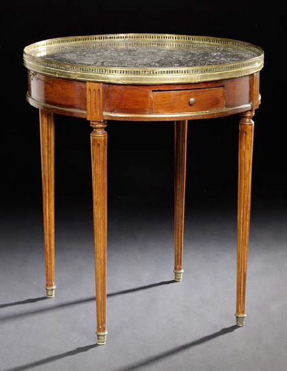 Appraisal: Louis XVI-Style Mahogany and Marble-Top Bouillotte Table late th century