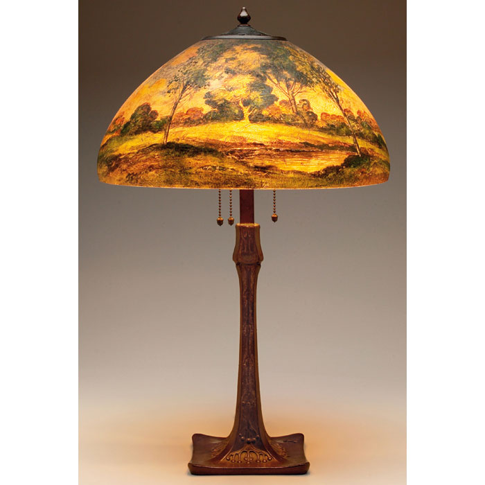 Appraisal: Beautiful Handel lamp unusual bronzed metal base with a great