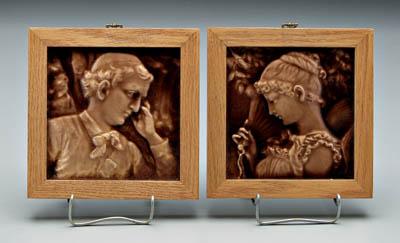 Appraisal: Two Broome tiles relief decoration and brown glaze one with