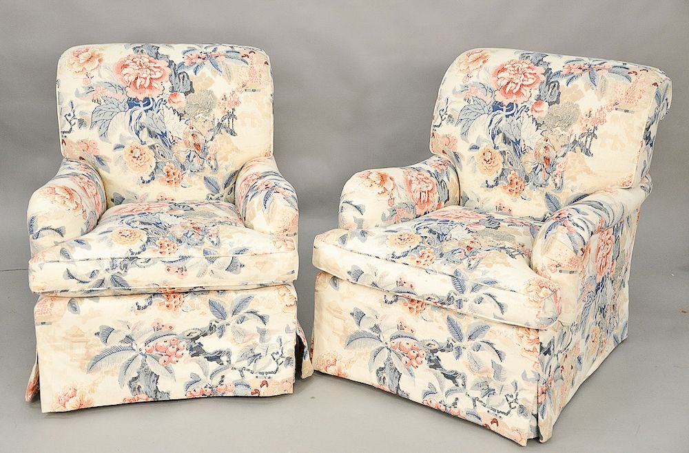 Appraisal: Pair of upholstered club chairs ht in Provenance From the