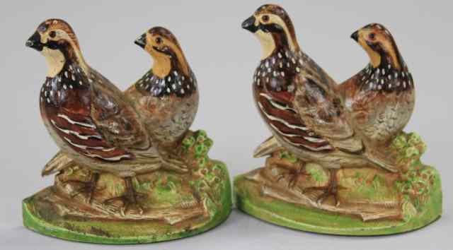 Appraisal: PAIR OF QUAIL BOOKENDS Hubley cast iron classic depiction of