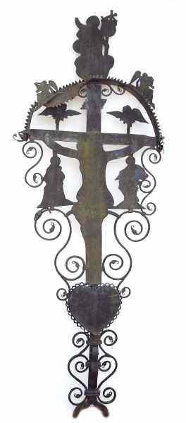 Appraisal: Spanish Wrought Iron Cross th century depicts Christ on the