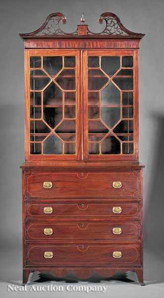 Appraisal: An American Federal Carved and Inlaid Mahogany Secretary Desk late