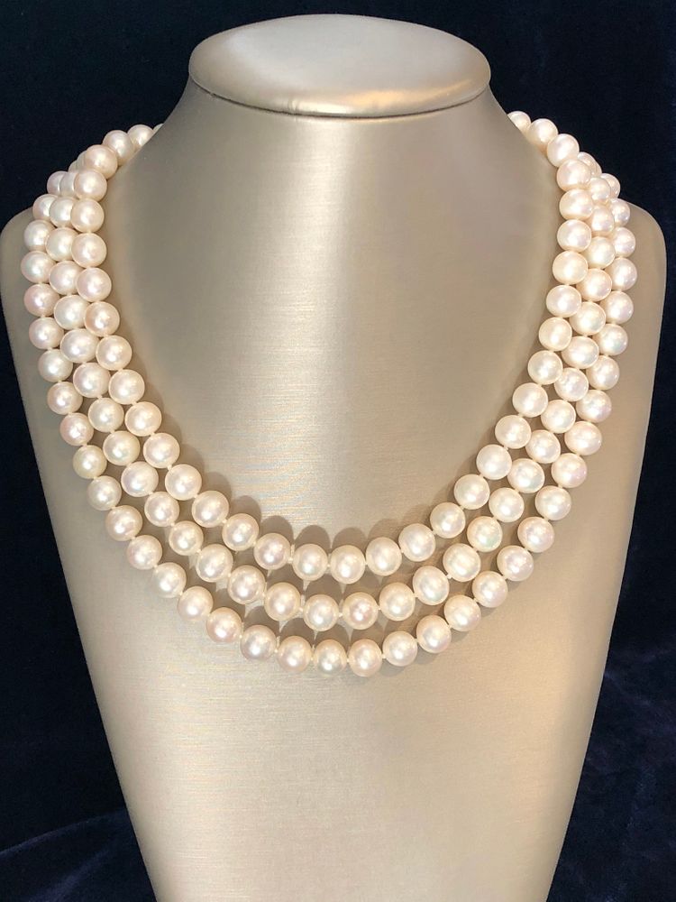 Appraisal: White Fresh Water Pearl Triple Strand Necklace White Fresh Water