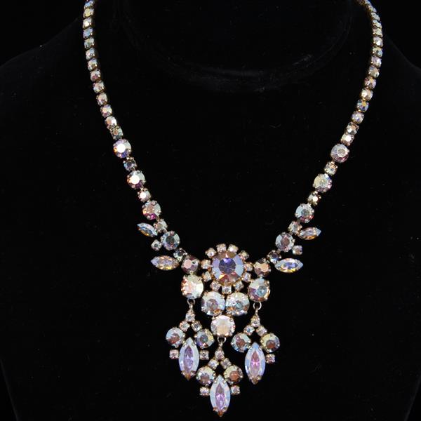 Appraisal: Sherman Diamante Aurora Borealis Designer Jeweled Bib Necklace Minor signs