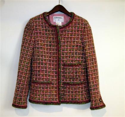 Appraisal: Multi colored wool knit jacket ChanelPink silk lined button front