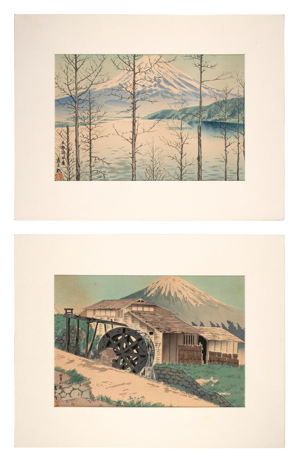 Appraisal: TOKURIKI TOMIKICHIRO JAPAN - TWO VIEWS OF MOUNT FUJI WOODBLOCK