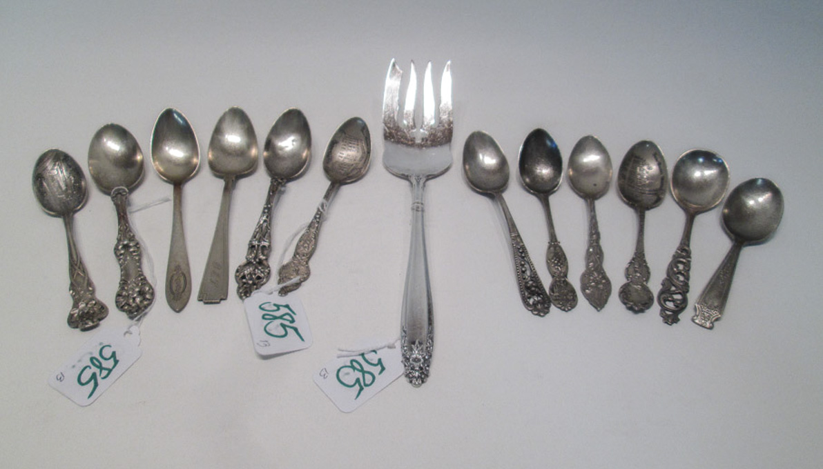 Appraisal: THIRTEEN ASSORTED SILVER FLATWARE PIECES Twelve sterling including meat fork