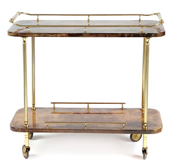 Appraisal: An Aldo Tura lacquered parchment and gilt metal petite bar