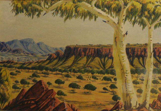 Appraisal: Oscar Namatjira - Untitled Landscape watercolour signed 'Oscar Namatjira' lower