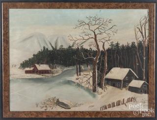 Appraisal: Oil on board of a primitive winter landscape ca ''