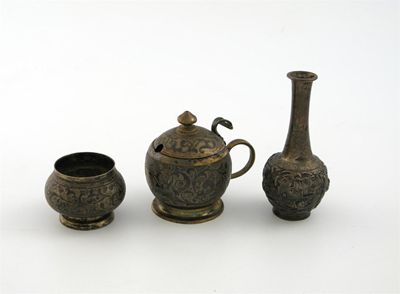 Appraisal: A th century Russian silver and niello-work mustard pot and