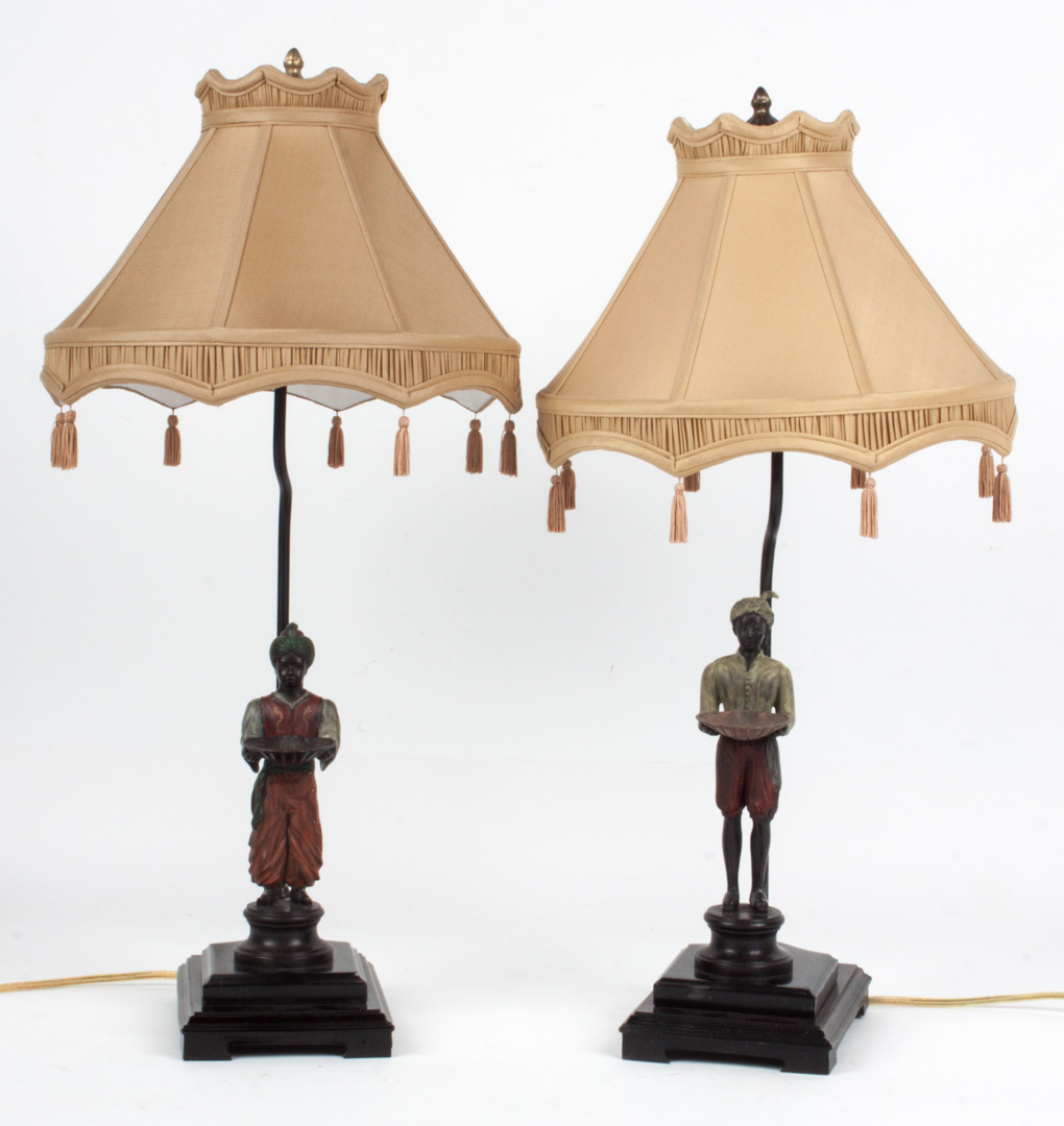 Appraisal: Pair of painted metal figural lamps each modeled as painted