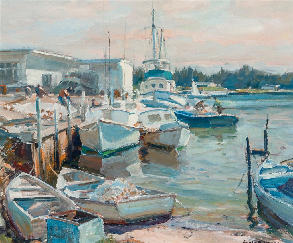 Appraisal: EMILE ALBERT GRUPPE American - Mullet Boats oil on canvas