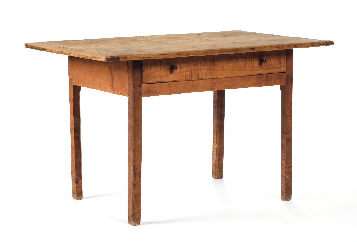 Appraisal: EARLY NEW ENGLAND MAPLE SCRUBBED-TOP TABLE WITH DRAWER Height inches