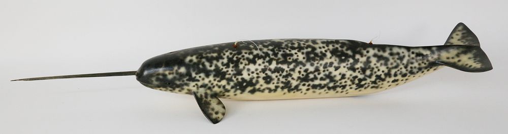 Appraisal: Carved and Painted Narwhal Whale by Peter Thompson Carved and