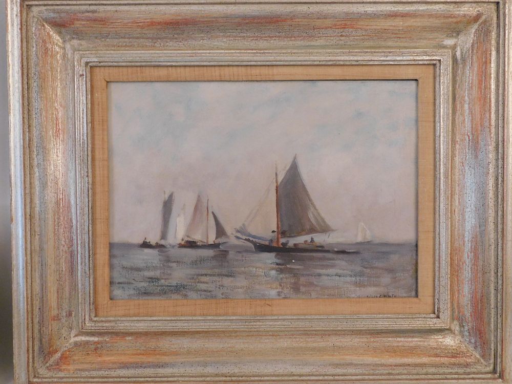 Appraisal: NY SCALLOP BOAT PAINTING - N WHITE Old oil painting