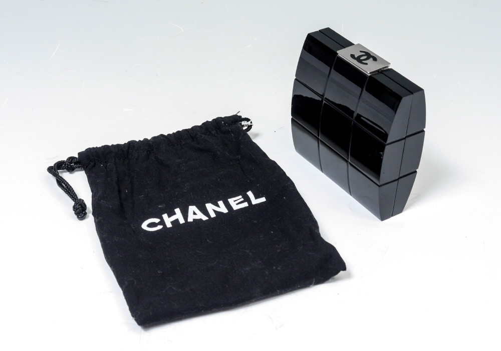 Appraisal: CHANEL BLACK LUCITE CLUTCH BAG WITH CHAIN STRAP Black Lucite