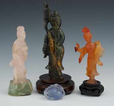 Appraisal: A Group of Three Carved Hardstone Figurines of Maidens and