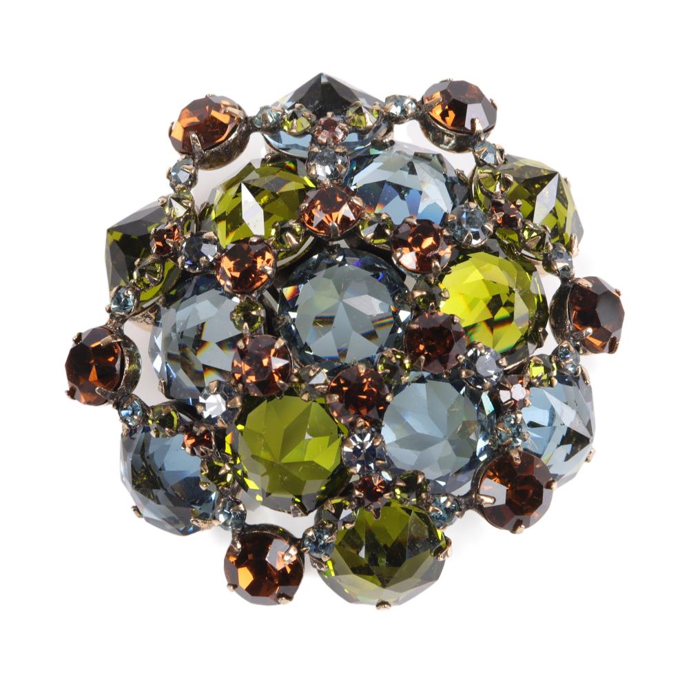 Appraisal: SCHREINER NY DOME JEWELED BROOCH WITH HUGE BLUE AND GREEN