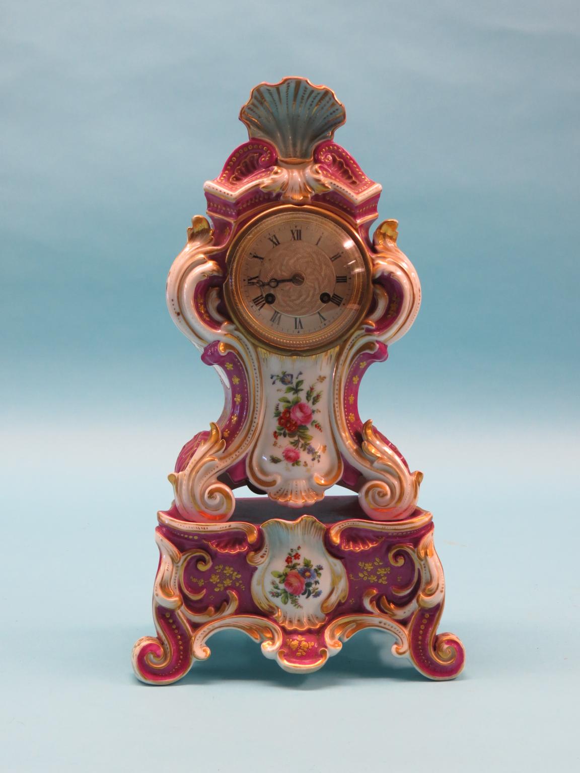 Appraisal: A late th century French porcelain mantel clock engraved and