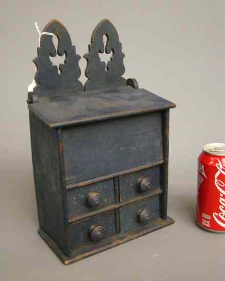 Appraisal: Early spice box in blue paint '' W '' D