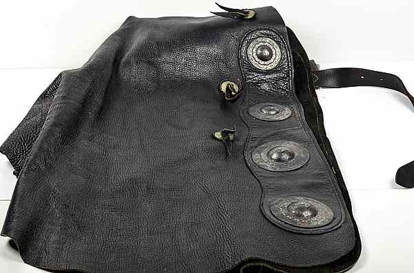 Appraisal: Black Leather Chaps with Silver Bosses with Horse Head Profile