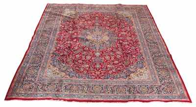 Appraisal: A Large Kashmar Carpet Beautiful red ground with triple medallion