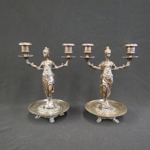 Appraisal: Pair of French Bronze Figural Candelbra classical lady double sconce